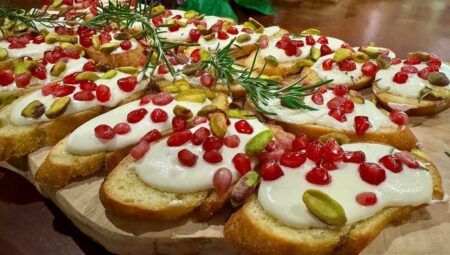 Pomegranate Pistachio Crostini